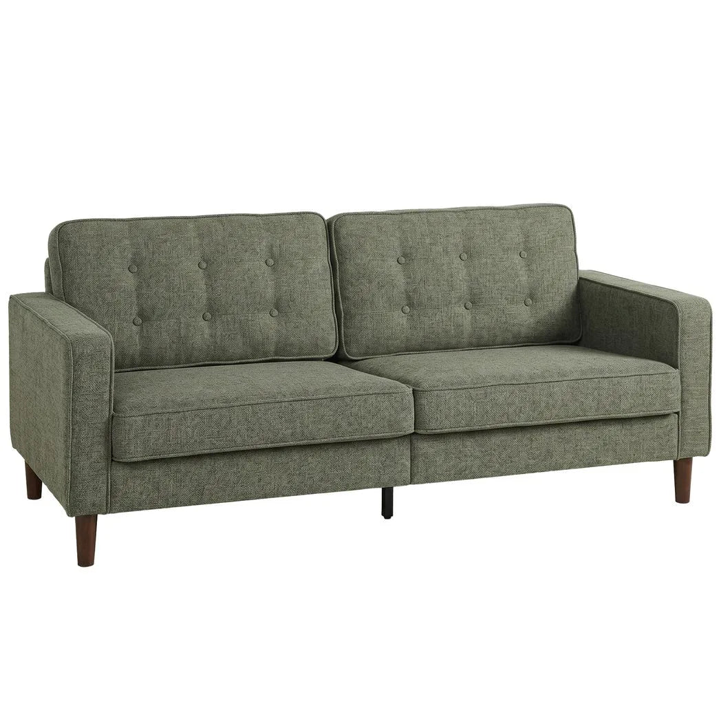 HOMCOM 3 Seater Sofa Button Tufted Upholstered Couch with Wood Legs for Living Room, Green