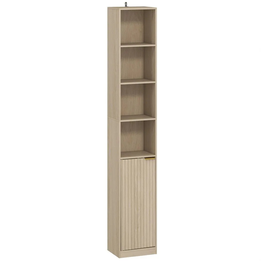 HOMCOM Bookcase Adjustable Shelf Bookshelf Anti-Tip Hardware 6-Tier Storage Cabinet Oak Wood Effect