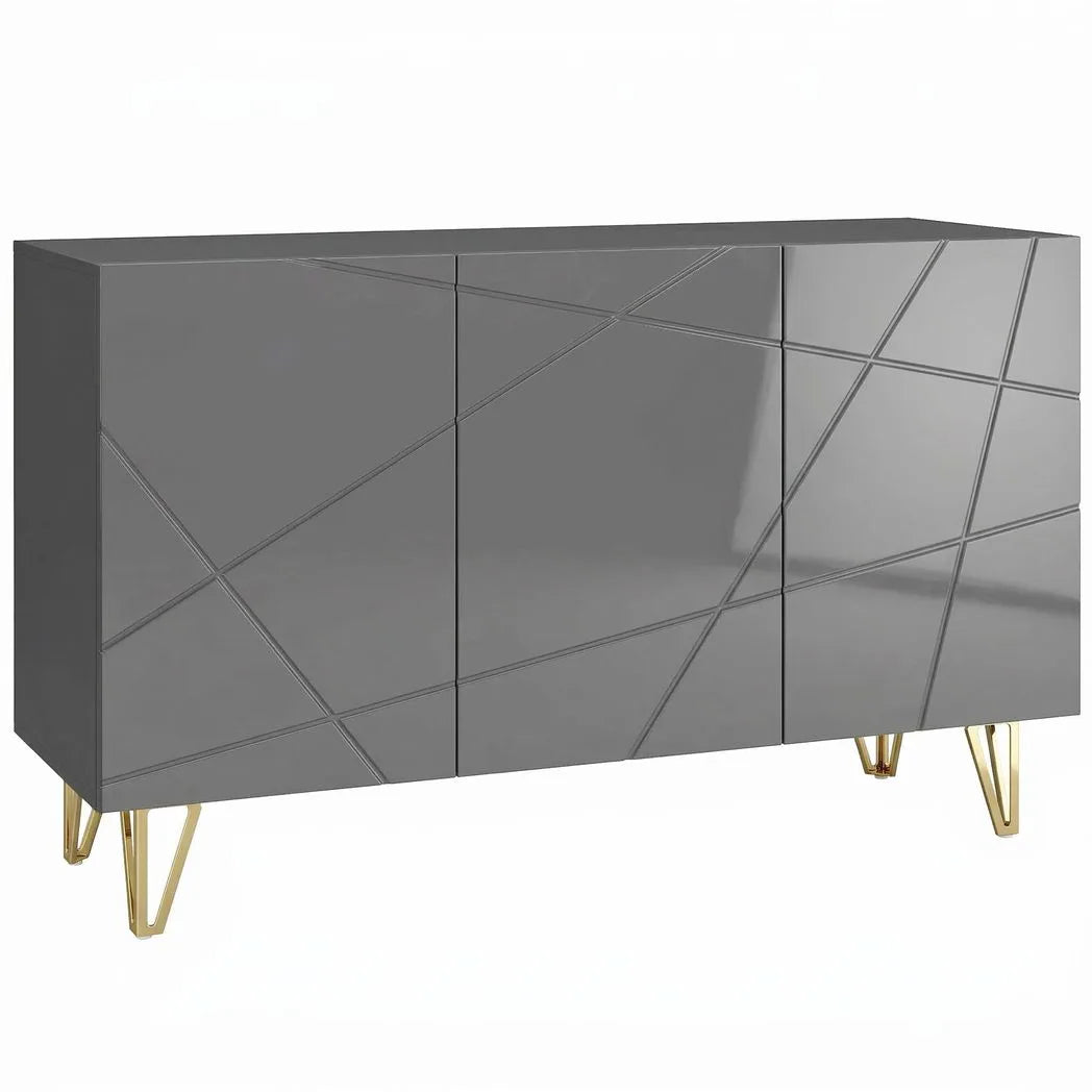HOMCOM Modern Luxe High Gloss Sideboard, with Hairpin Legs, Grey