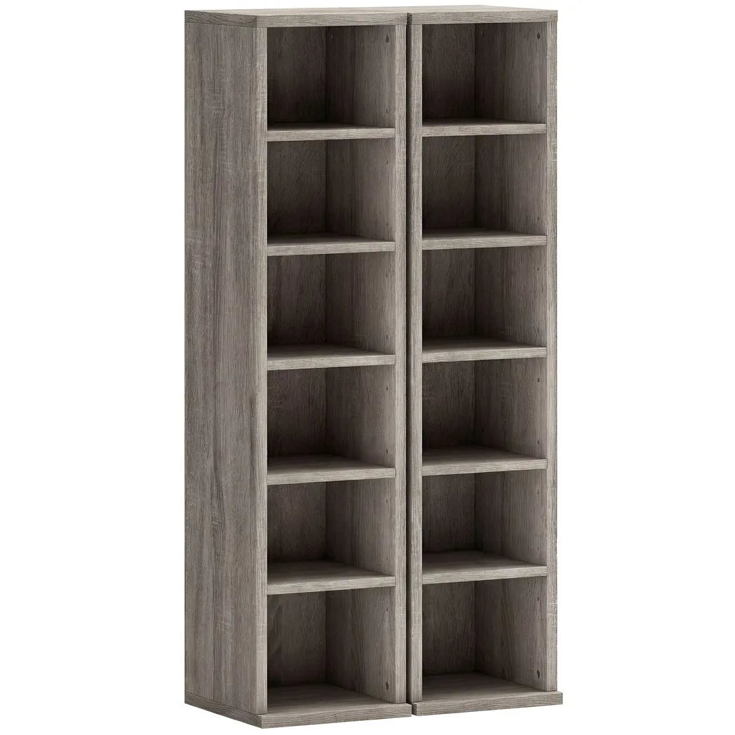 HOMCOM Set of 2 CD Media Display Shelf Unit Tower Rack with Adjustable Shelves, Distressed Grey