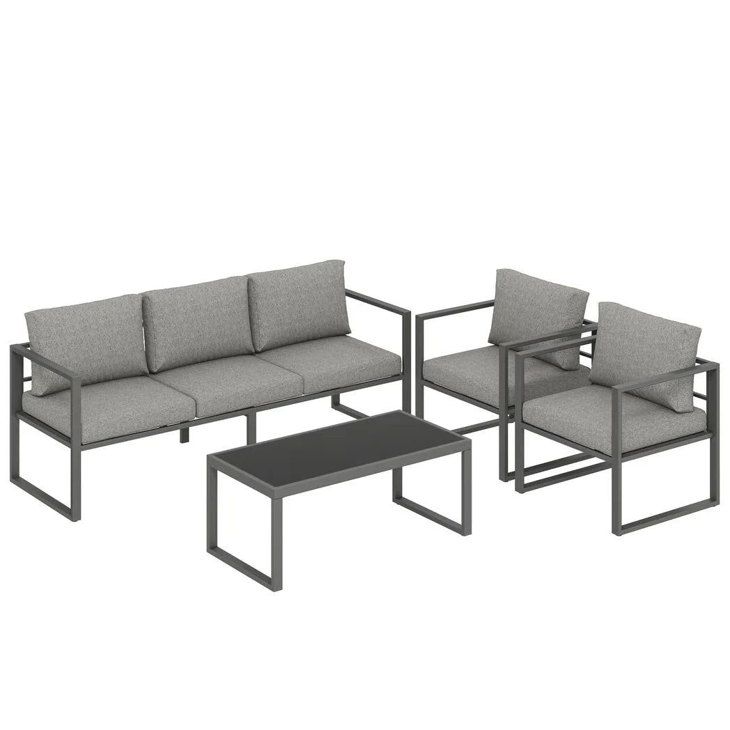 Outsunny 4 Piece Outdoor Garden Furniture Set, Patio Furniture with 3-Seater Sofa, Armchairs and Coffee Table
