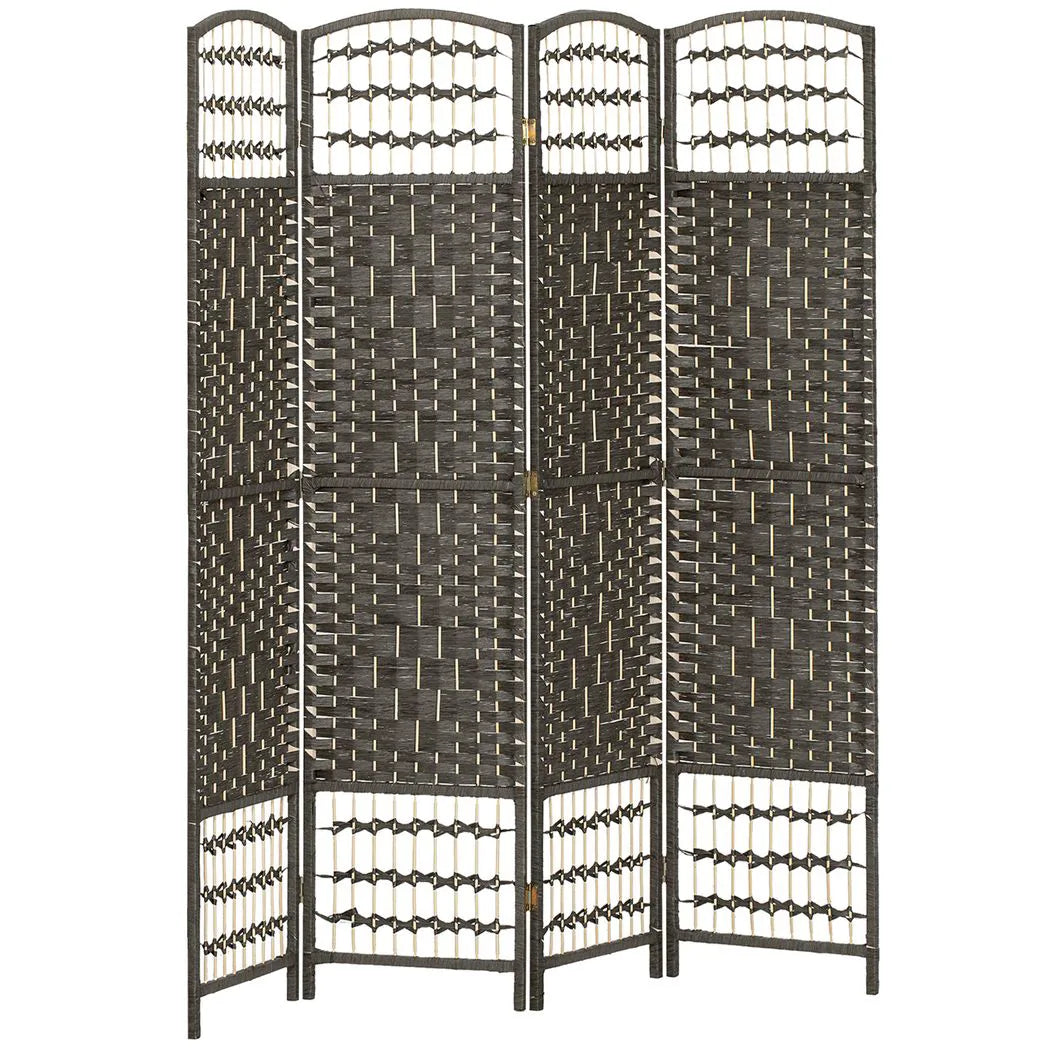 HOMCOM 4 Panel Folding Privacy Screen, Room Divider with Pine Wood Frame for Living Room and Office, Dark Grey