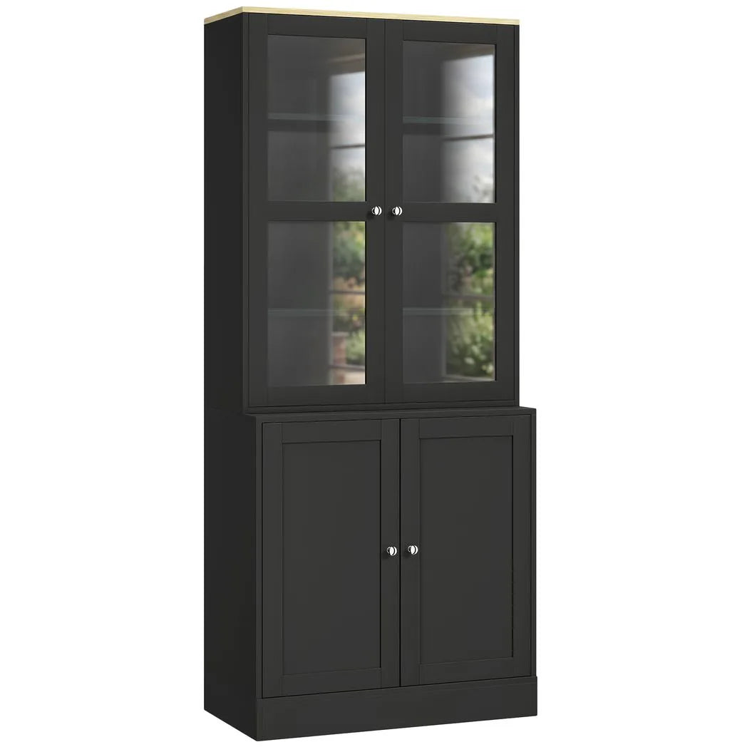 HOMCOM Modern Bookcase Display Storage Unit with Glass Doors Adjustable Shelves, Black