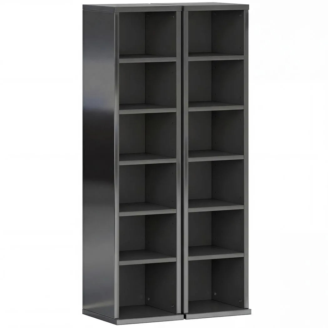 HOMCOM Set of 2 CD Media Display Shelf Unit Tower Rack with Adjustable Shelves, High Gloss Black