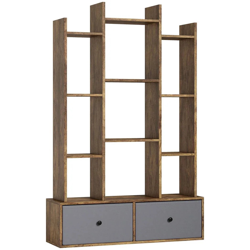 HOMCOM 12 Shelf Storage Unit, with Drawers - Brown