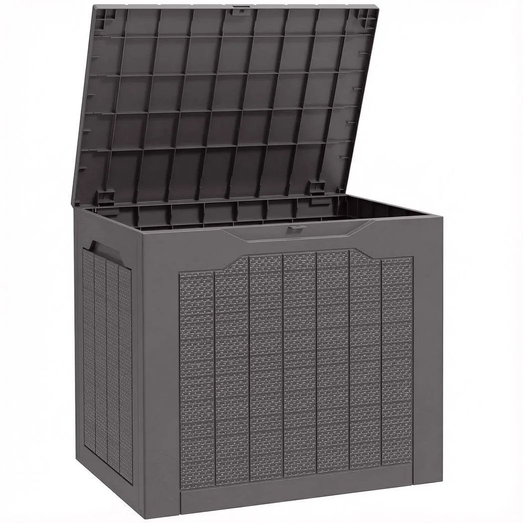 Outsunny 97L Plastic Garden Storage Box, Outdoor Storage Box with Handles, Waterproof Outdoor Storage Container, Brown