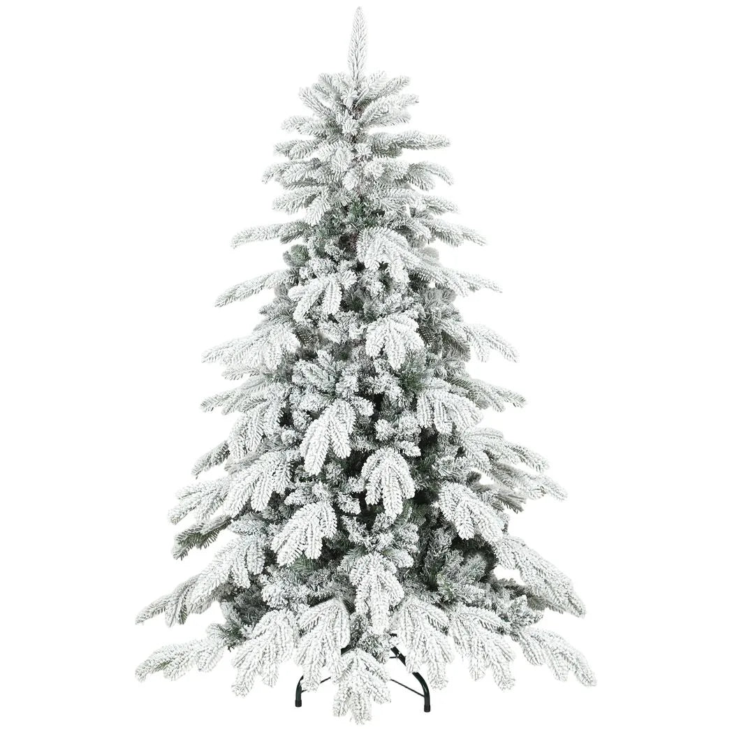 HOMCOM 5ft Super Flocked Christmas Tree - Green/White