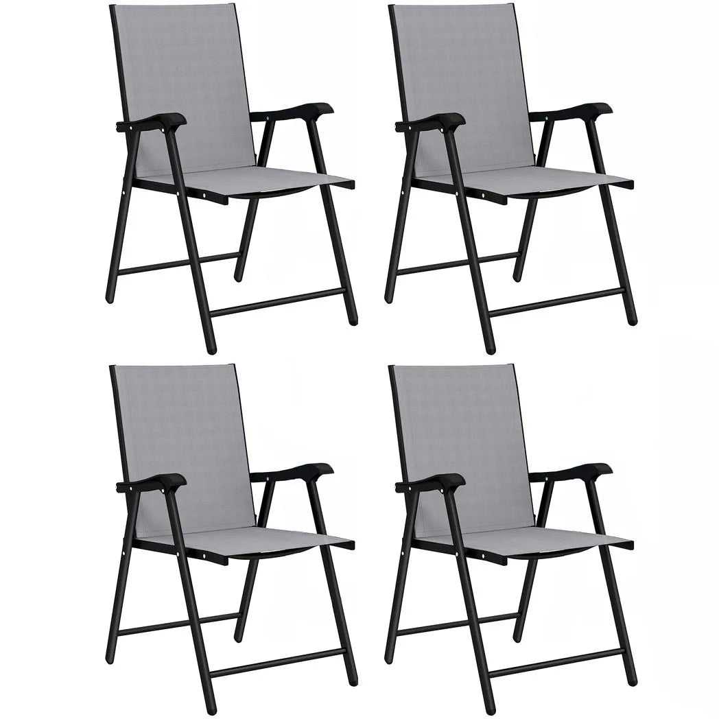 Outsunny Folding Garden Chairs Set of 4, Foldable Garden Dining Chairs with High Back, Armrests, Texteline Seat, Light Grey