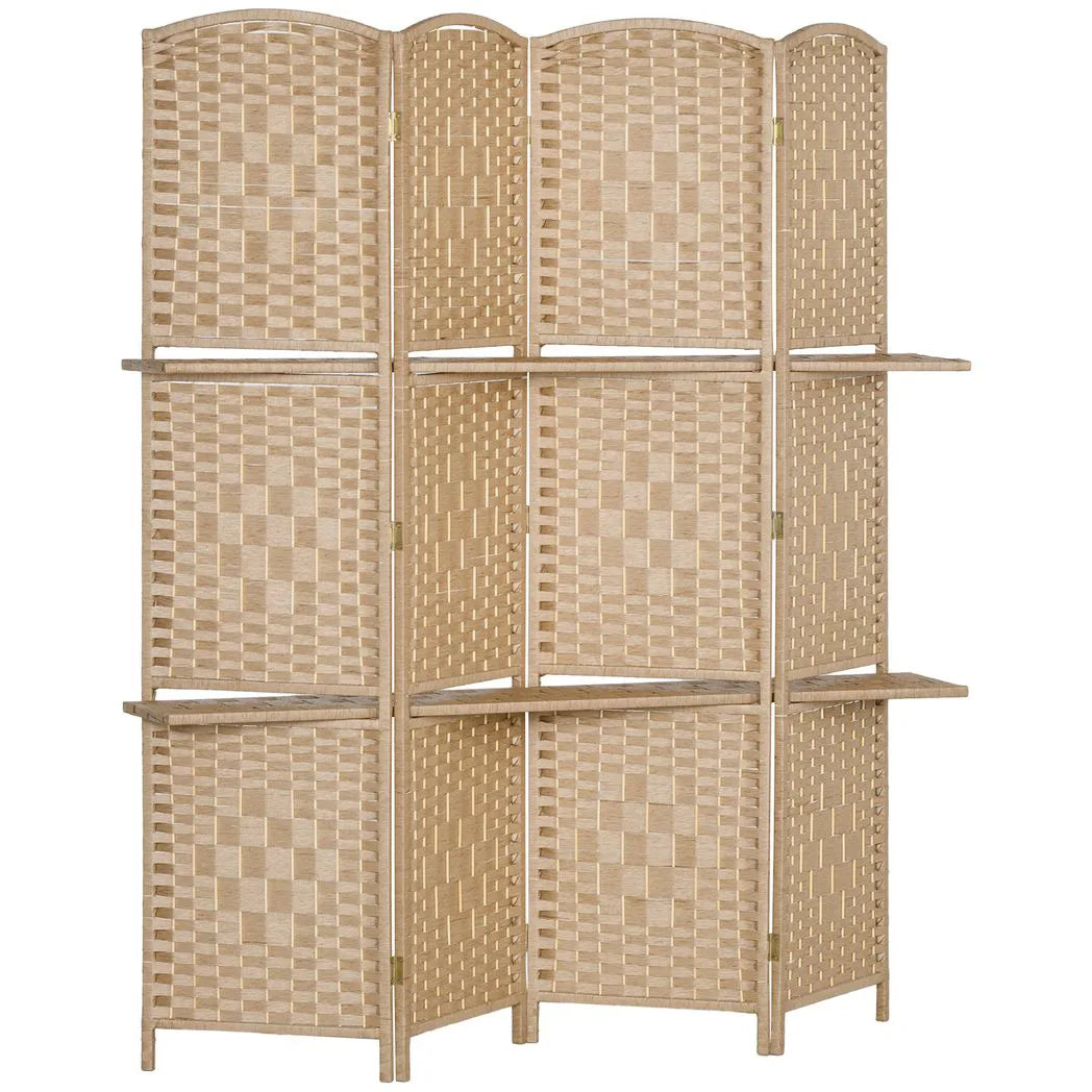 HOMCOM Freestanding Privacy Screen, 4 Panel Folding Room Divider for Living Room, Bedroom and Office, 160 x 170cm, Natural