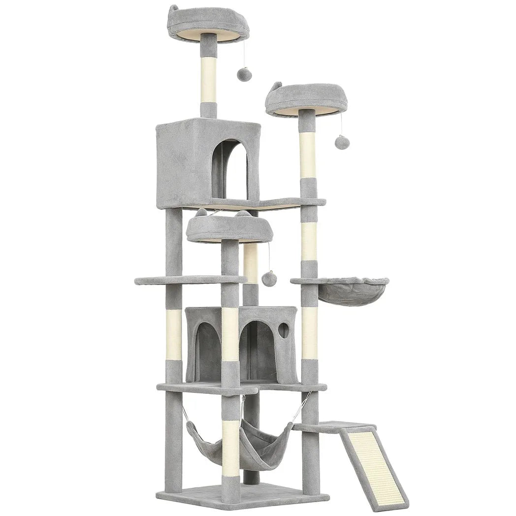 PawHut Cat Tree, 192 cm Large Multi-Level Cat Tower for Indoor Kittens with 8 Scratching Posts, 3 Plush Beds, 2 Hammocks