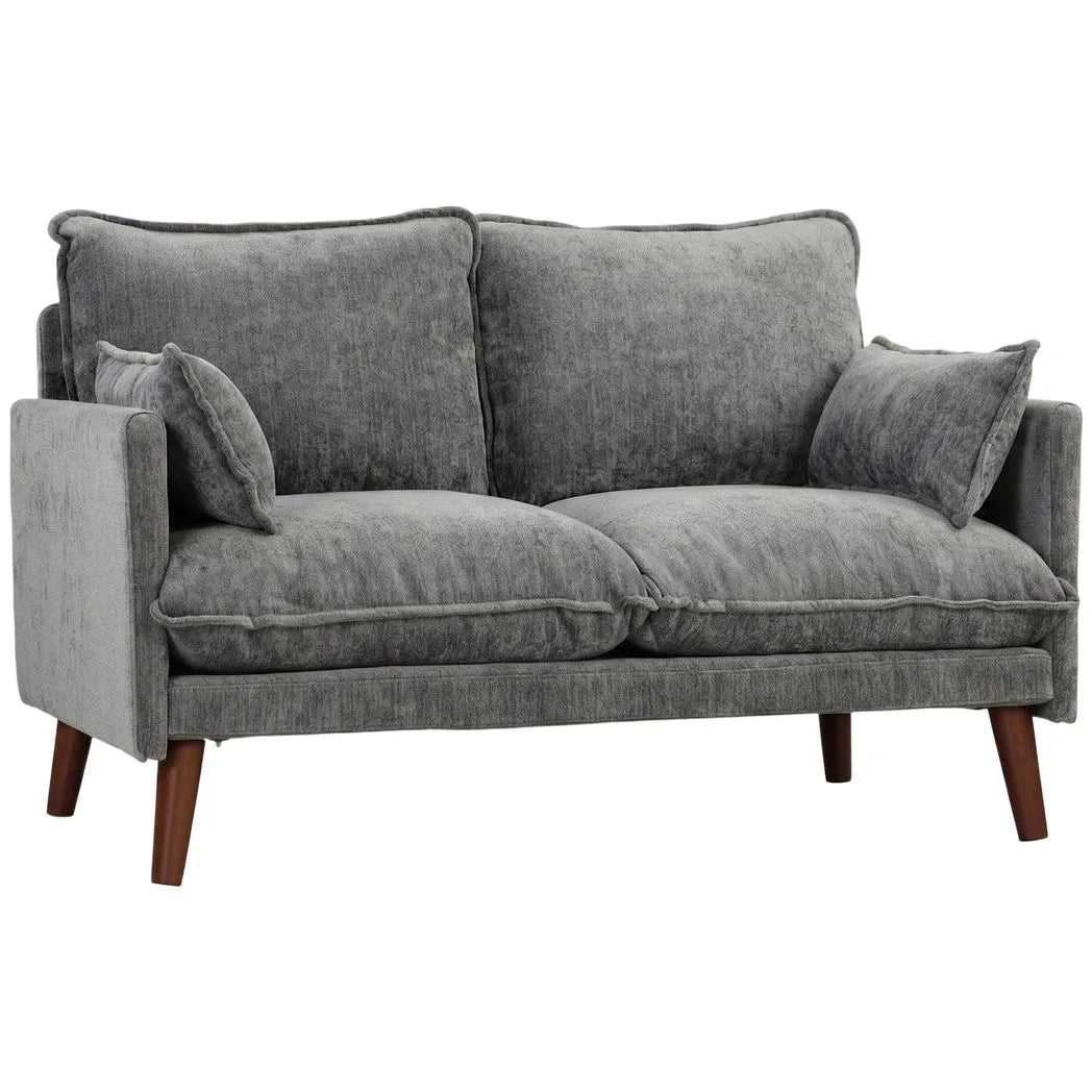 HOMCOM 2 Seater Sofa, Loveseat Sofa with Spring Cushions, Wide and Deep Seat, Wood Legs, Grey