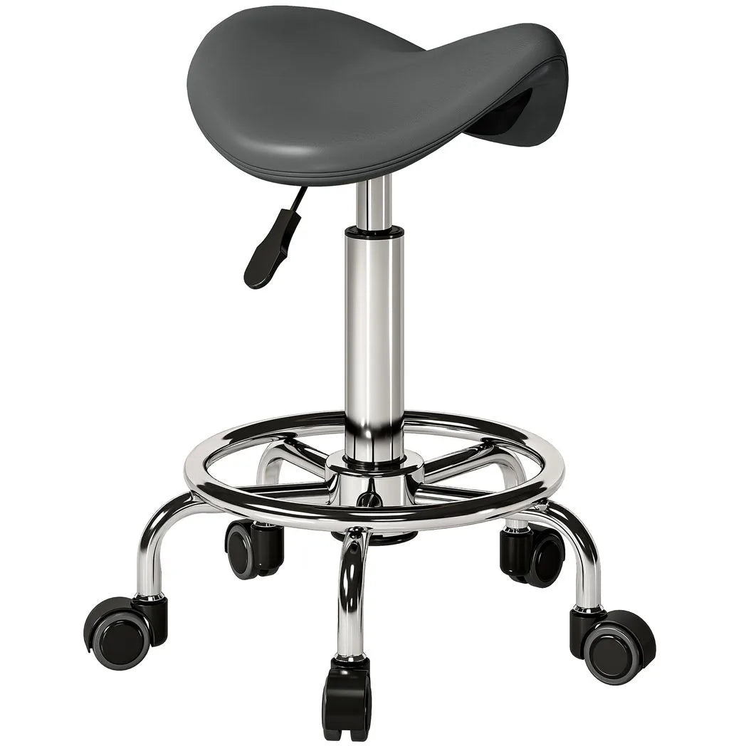 HOMCOM Salon Saddle Stool, Rolling Saddle Chair for Massage, Spa, Clinic, Beauty, Hairdressing and Tattoo, Grey