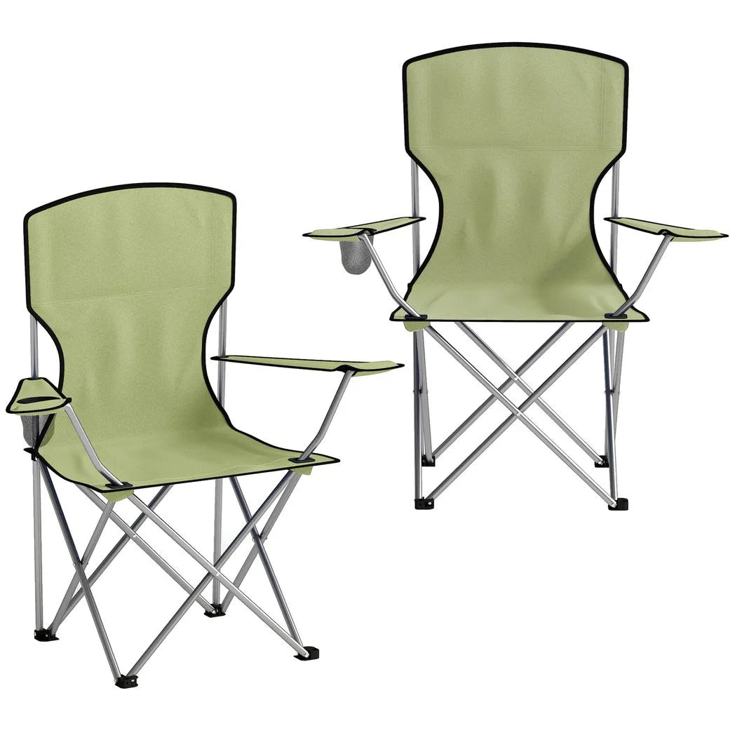 Outsunny Camping Chair Set of 2 Portable Folding Outdoor Camp Chair with Cup Holders and Carry Bag Green