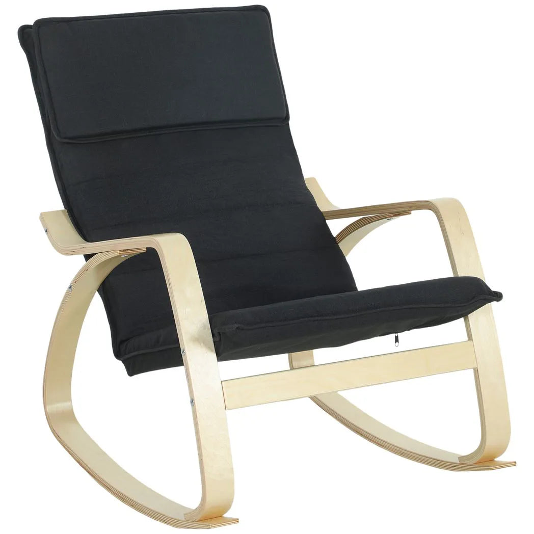 HOMCOM Lounge Chair, Comfortable Relax Rocking Chair with Headrest, 67W x 92D x 89H cm, Black