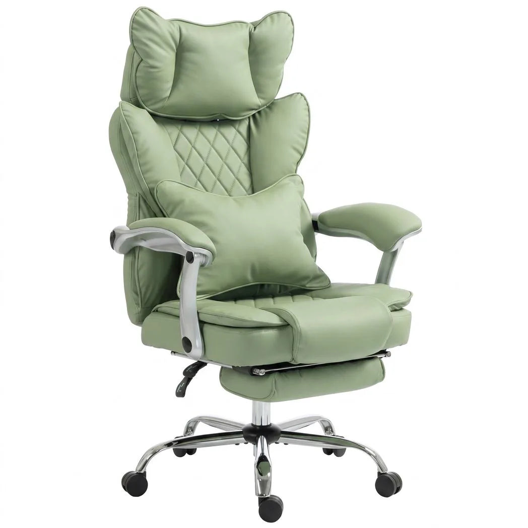 HOMCOM Executive Office Chair, PU Big and Tall Office Chair 180 kg with Wide Seat, Reclining, Lumbar Support, Light Green