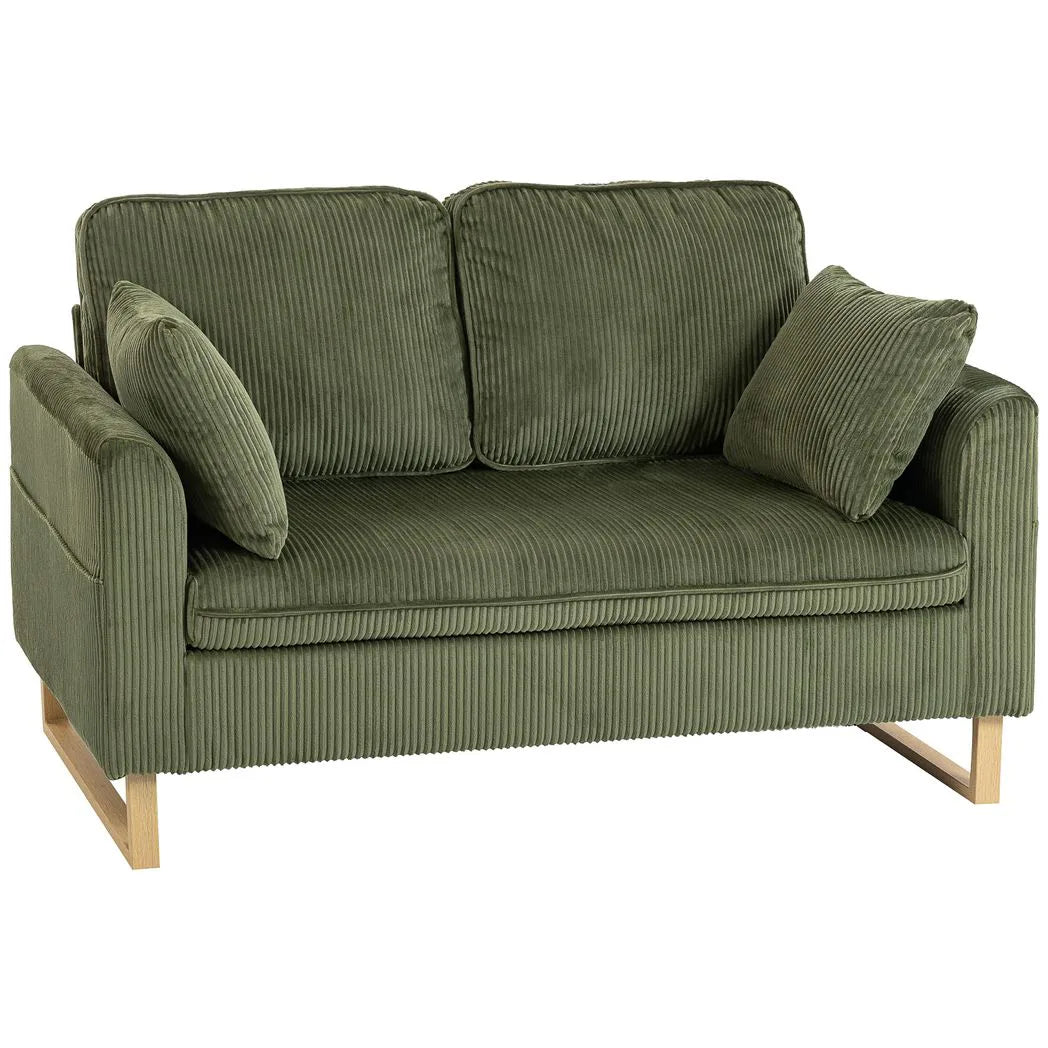 HOMCOM 2 Seater Sofa, 140 cm Loveseat Sofa with Spring Cushions, Metal Legs, 2 Pillows, Dark Green