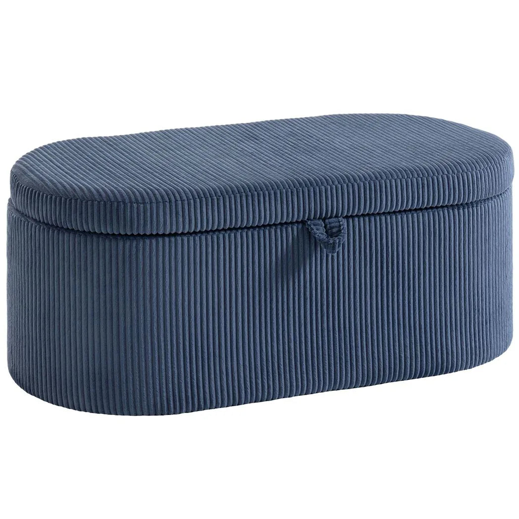 HOMCOM Storage Ottoman, Corduroy Upholstered Ottoman Storage Box with Padded Seat, 105 x 51 x 49 cm, Blue