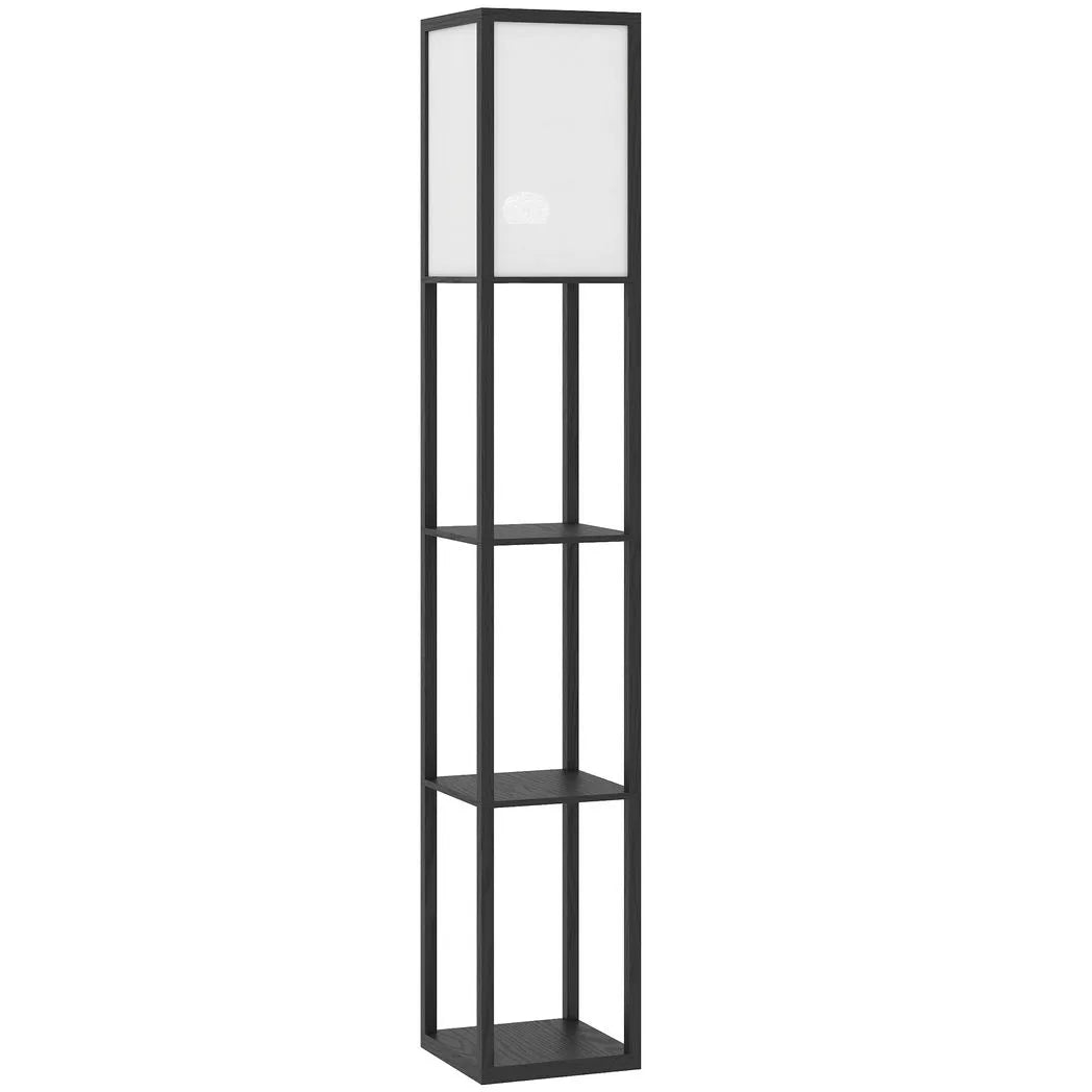 HOMCOM Floor Lamp with Shelves, 3 Layer Column Modern Standing Lamp for Living Room, Bedroom, Office, Bulb not Included, Black