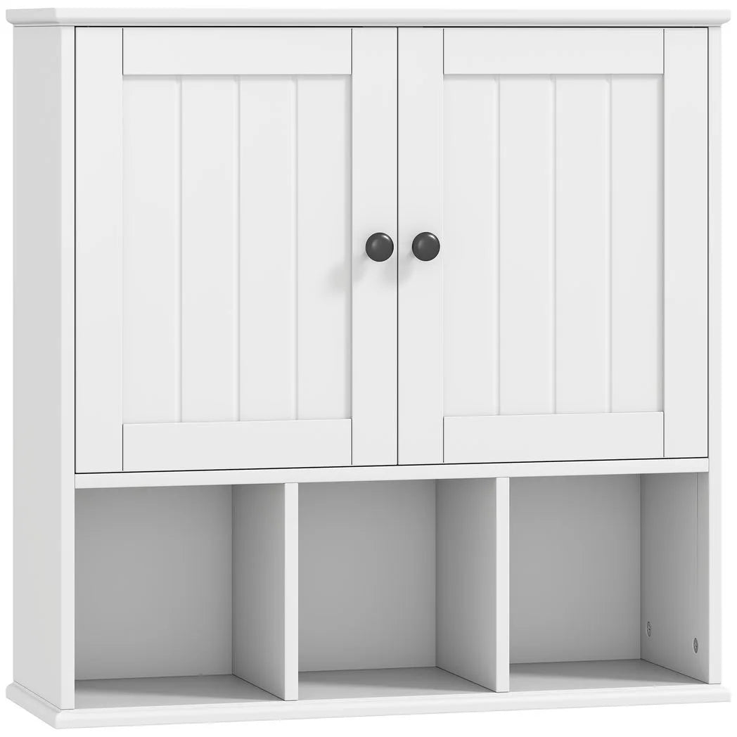 HOMCOM Farmhouse Bathroom Wall Cabinet, Wall Mounted Medicine Cabinet with Adjustable Shelf, Open Compartments, White