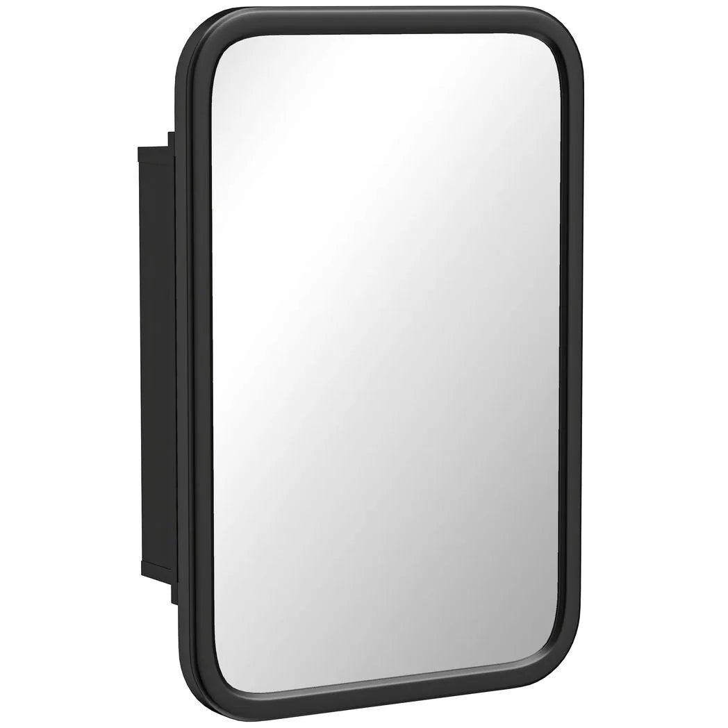 HOMCOM Bathroom Wall Cabinet with Tempered Mirror Metal Bathroom Mirror Cabinet with 3 Shelves Black