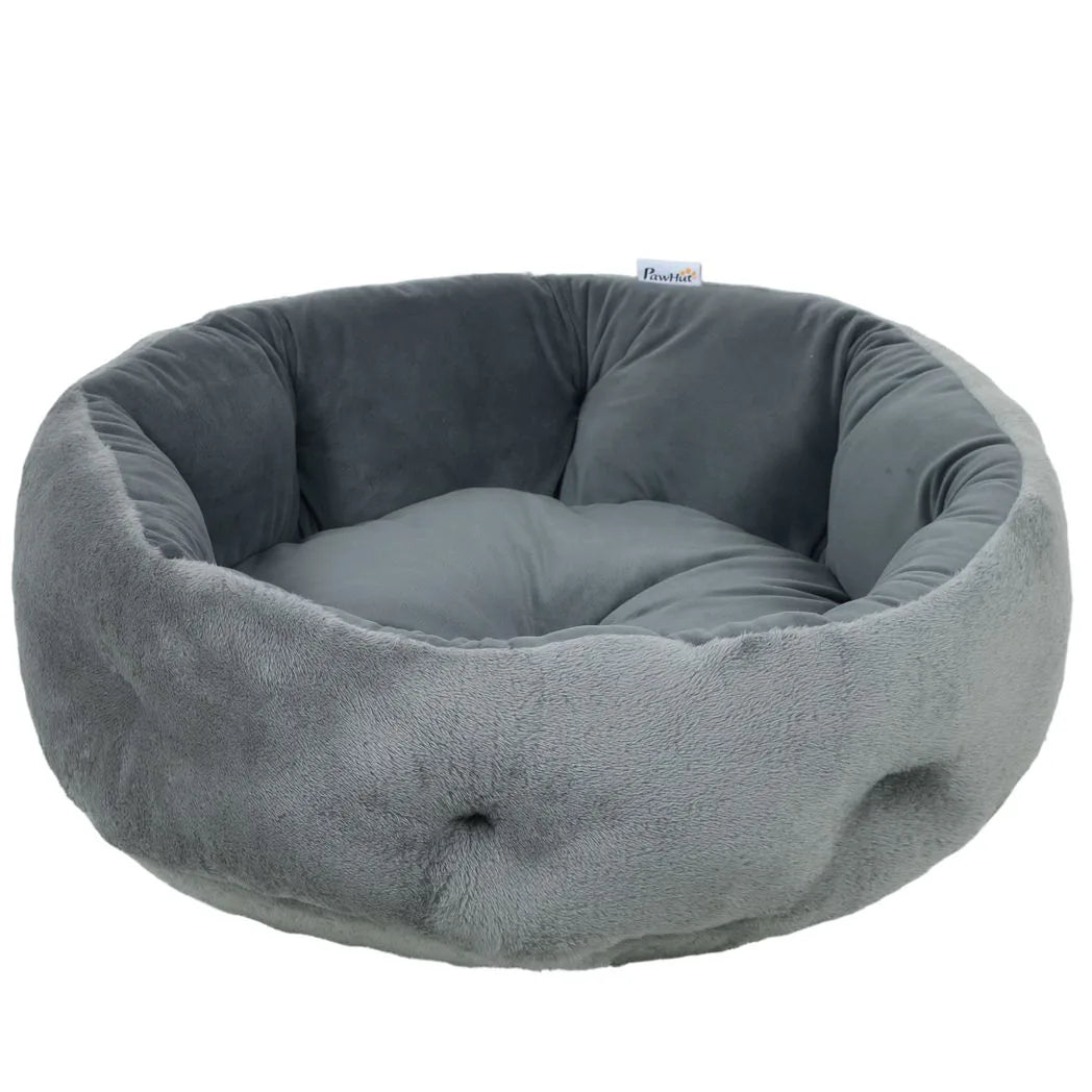PawHut Cat Bed, Reversible Dog Pet Bed for Indoor Cats and Small Dogs, Round Bed with Supportive Bolster, Dark Grey