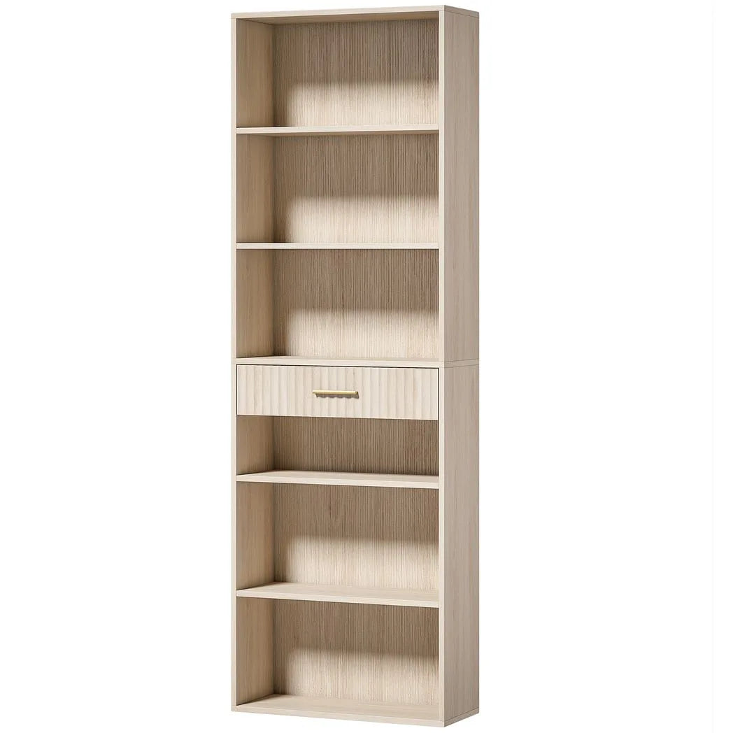 HOMCOM Bookcase Narrow Tall Space-Saving Bookshelf Drawer Open Shelves 60 x 24 x 182 cm Oak Wood Effect