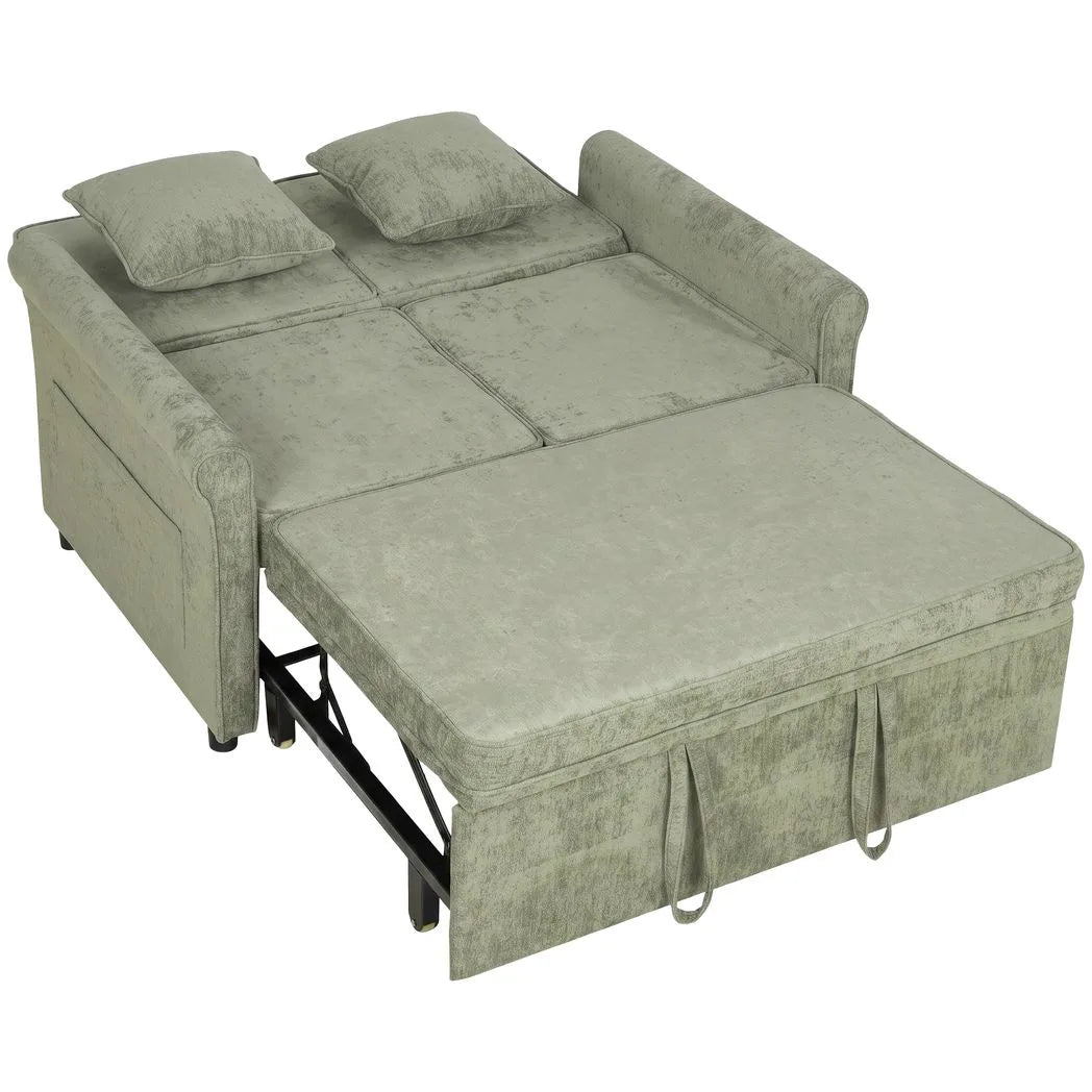 HOMCOM 2 Seater Sofa Bed 3-in-1 Convertible Chenille Pull Out Sleeper Sofa with 5-Position Adjustable Backrest, Light Green