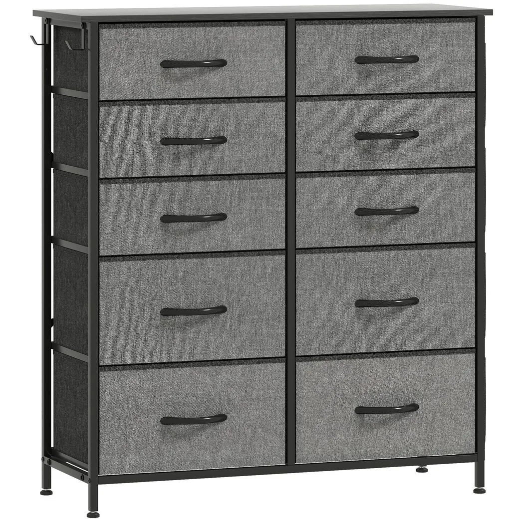 HOMCOM Chest of Ten Fabric Drawers - Charcoal Grey