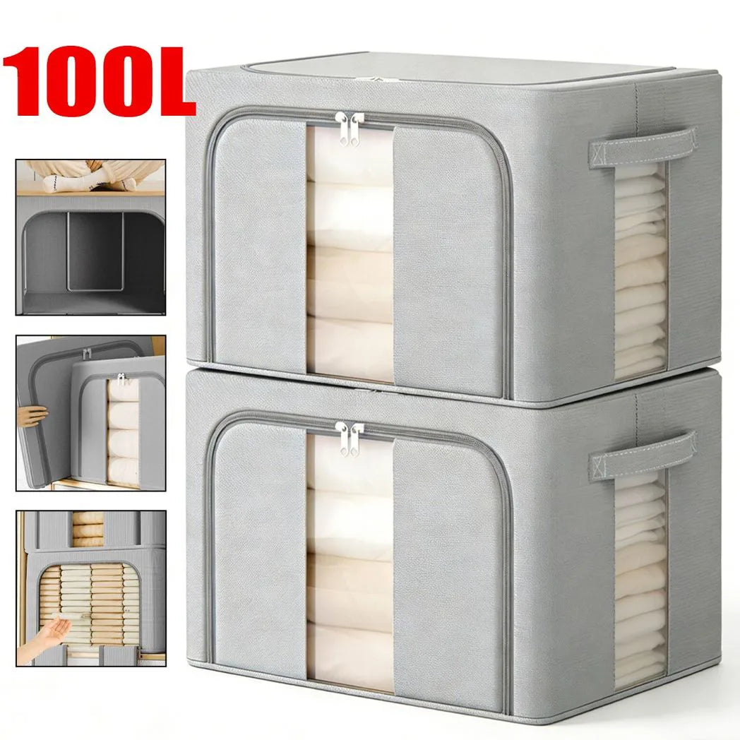 Storage Box for Clothes Folding Wardrobe Organizer Tidy Heavy Duty UK-100L - Extra Large 2PCS