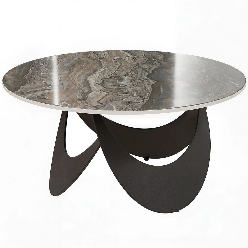 HOMCOM Coffee Table Sintered Stone Top Adjustable Foot Pads Modern Centre Table for Living Room Brown and Black