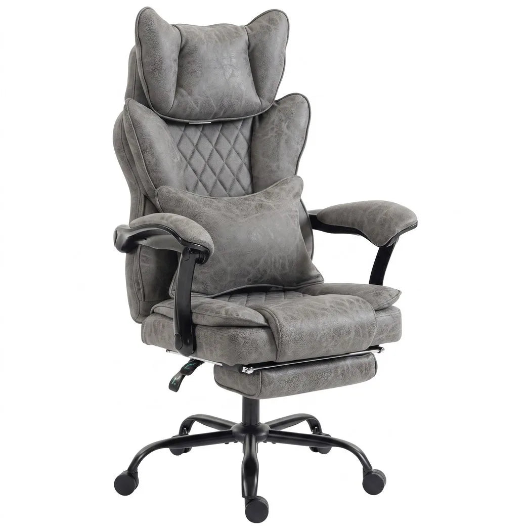 HOMCOM Executive Office Chair, Leathaire Big and Tall Office Chair 180 kg with Wide Seat, Reclining, Lumbar Support, Grey