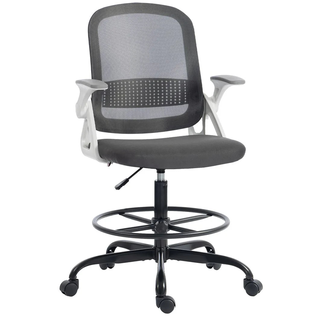 HOMCOM Painting Chair, Mesh Computer Desk Chair with Flip-up Armrests, Grey