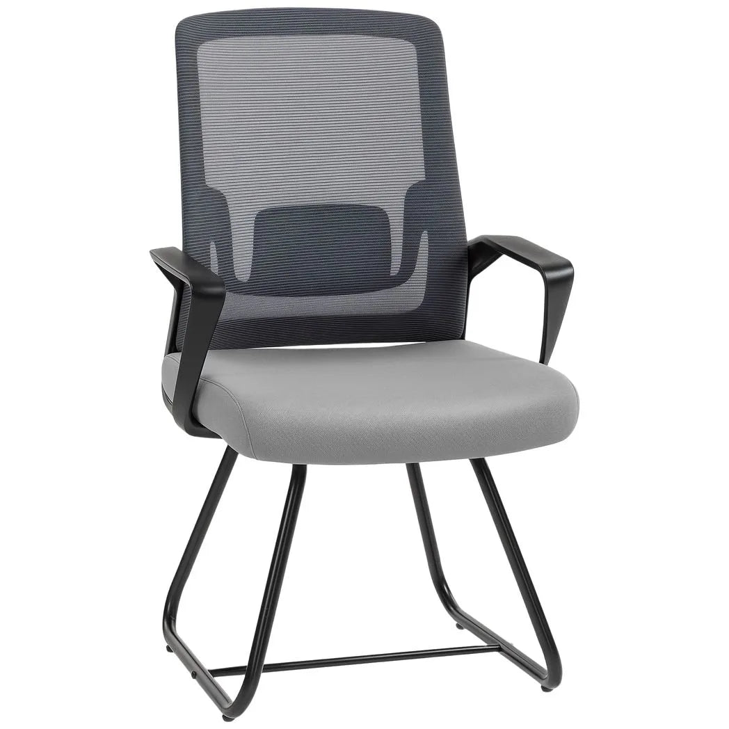 HOMCOM Desk Chair No Wheels, Office Chair with Mesh Back, Lumbar Support, Metal Base for Waiting Room, Conference Room, Dark Grey