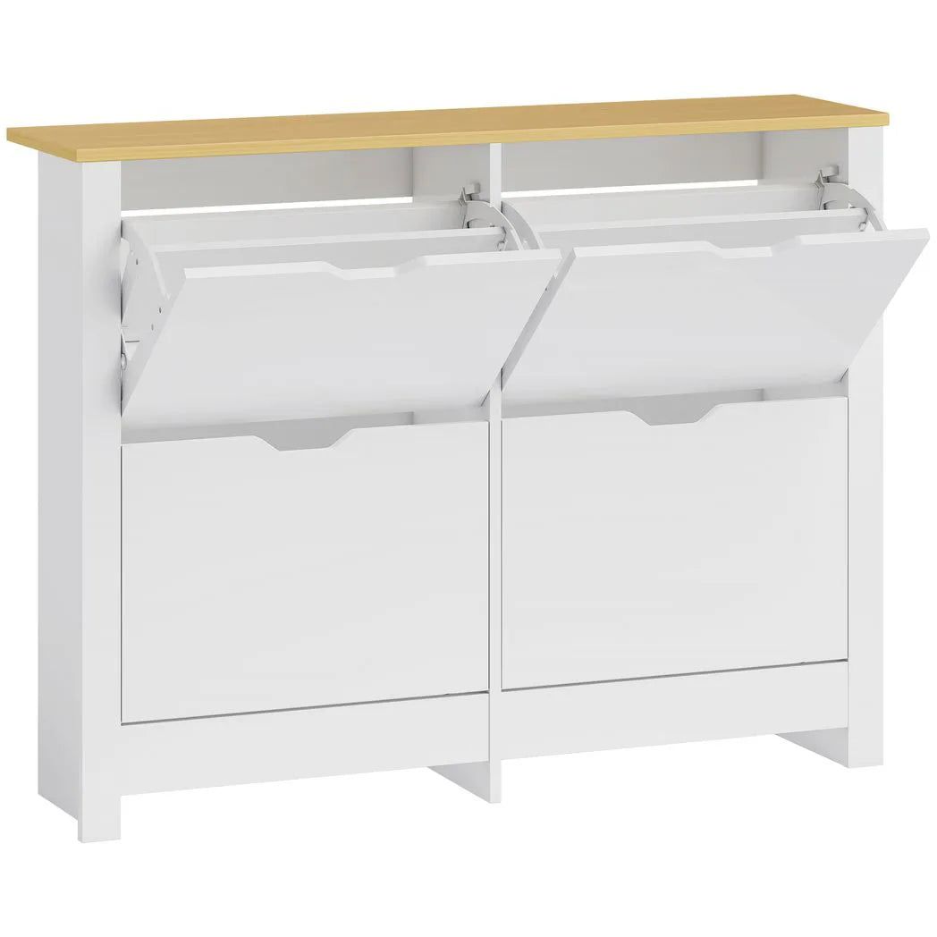 HOMCOM Slim Shoe Cabinet, Narrow Shoe Cupboard with 4 Flip Drawers, Adjustable Shelves for 16 Pairs of Shoes, White