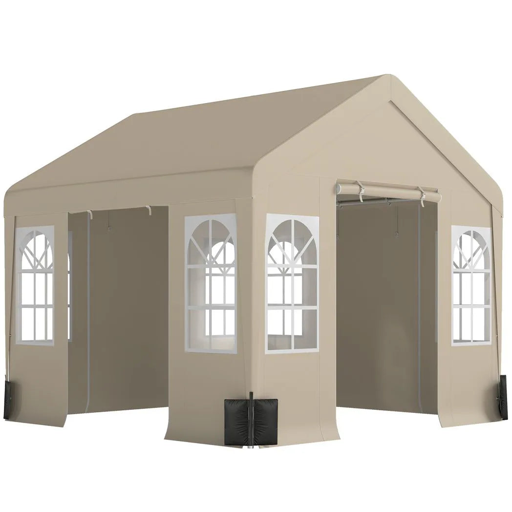 Outsunny 3 x 3 m Party Tent, Outdoor Canopy Tent Shelter with Removable Sidewalls, 4 Zipped Doors, for Parties, Wedding, Beige