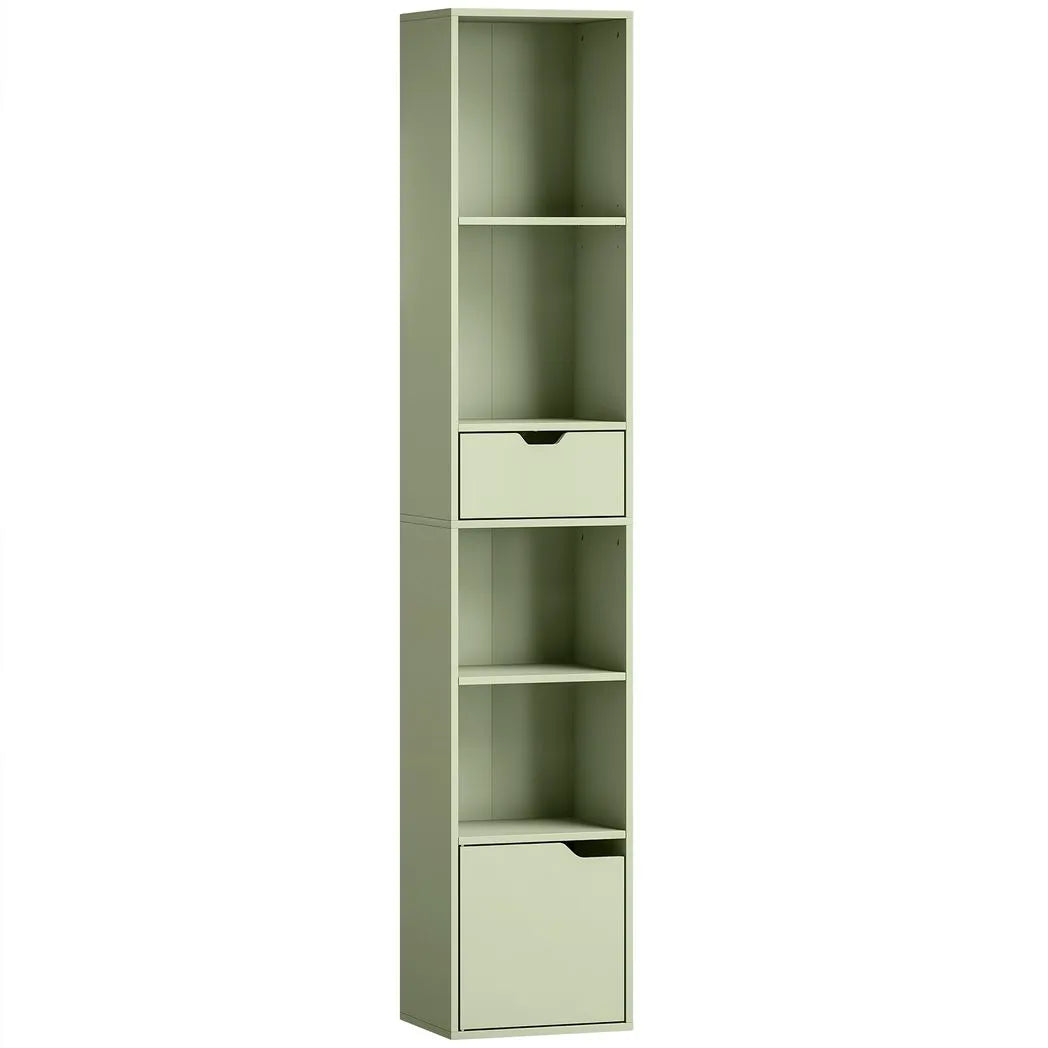 HOMCOM 6-Tier Bookcase, Tall Narrow Bookshelf with Drawer and Door - Green