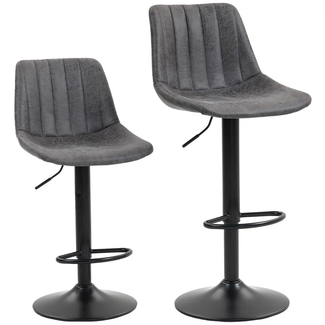 HOMCOM Set of 2 Leathaire Tub Bar Stools -  Charcoal Grey