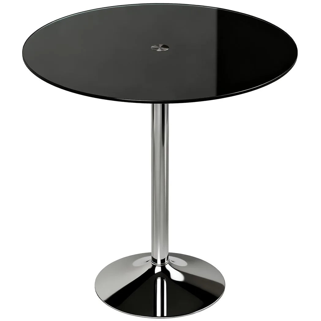 HOMCOM Round Bar Table, Modern Dining Table with Tempered Glass Top and Steel Frame for 4, 70 x 70 x 75.5cm, Black