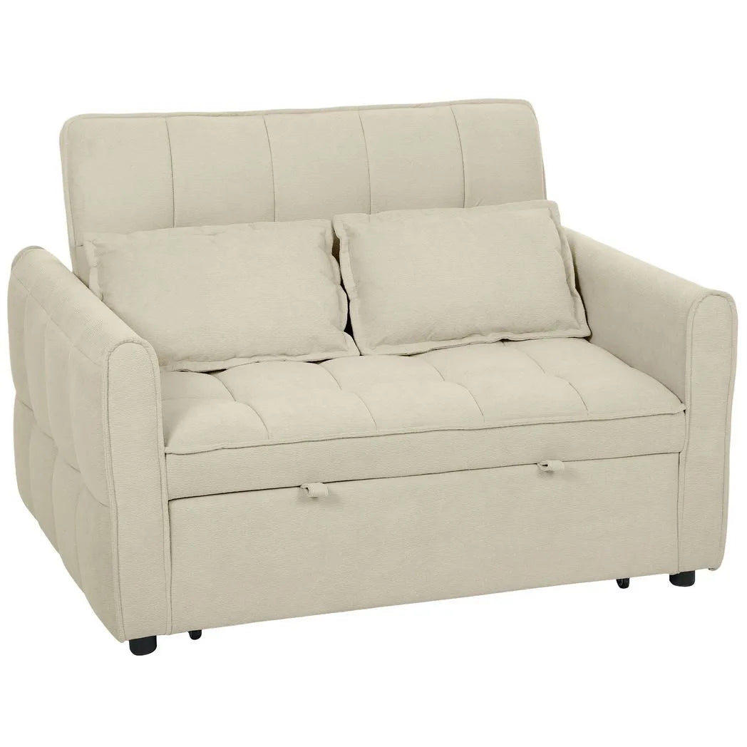 HOMCOM 2 Seater Sofa Bed, 3-in-1 Convertible Sleeper Sofa with Click-clack Adjustable Backrest and 2 Pillows, Light Brown