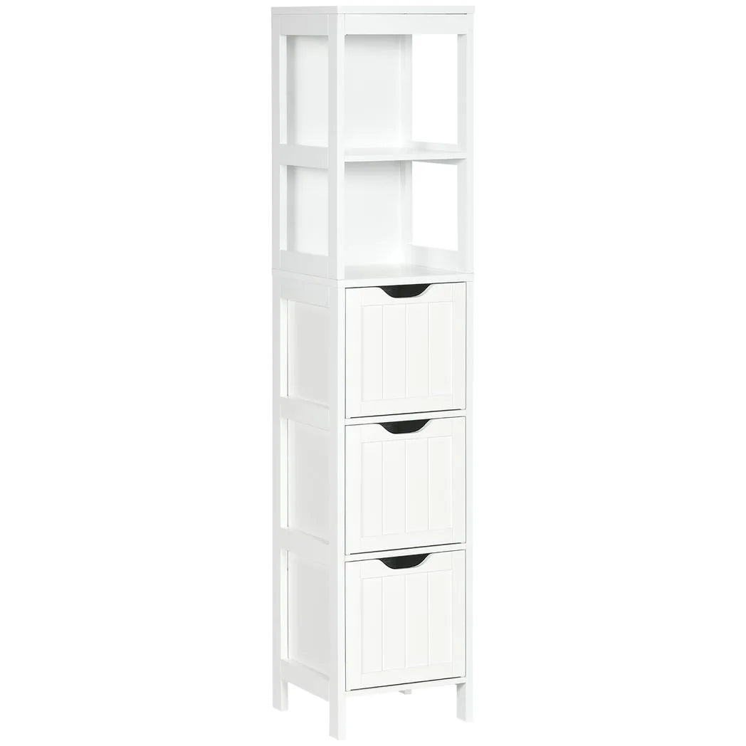 HOMCOM Narrow Floor Cabinet, Bathroom Cabinet with 3 Drawers and 2 Open Shelves, 30W x 30D x 141.6Hcm, White