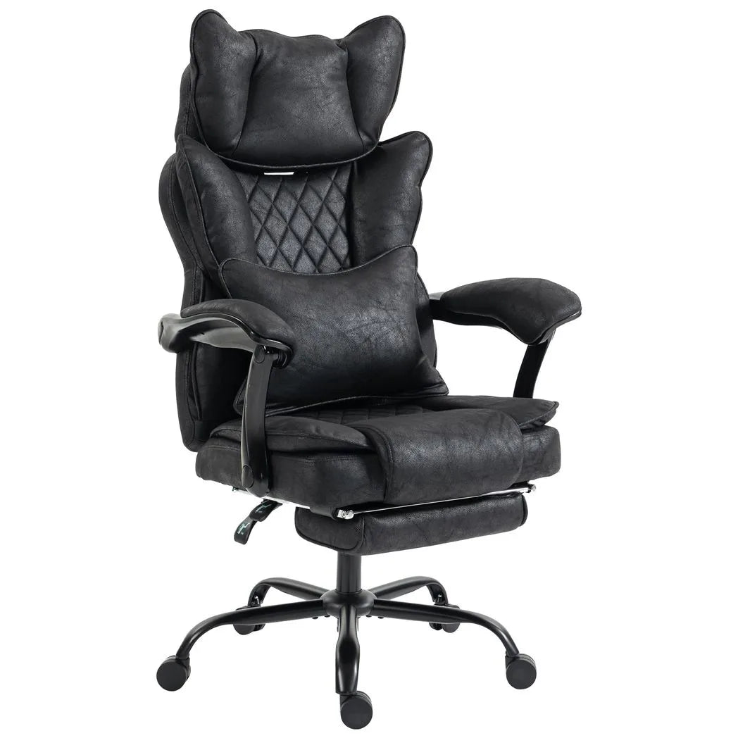 HOMCOM Executive Office Chair, Leathaire Big and Tall Office Chair 180 kg with Wide Seat, Reclining, Lumbar Support, Black