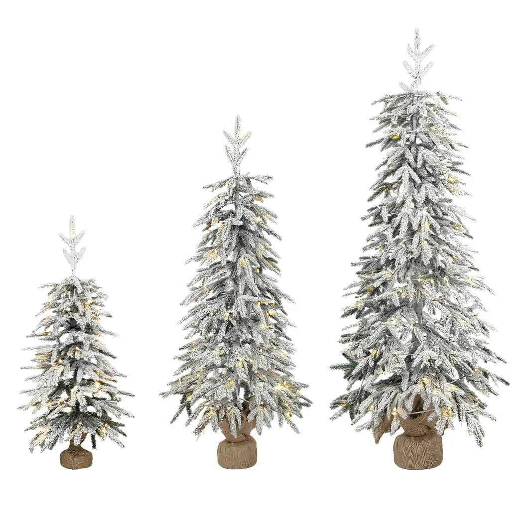 HOMCOM Prelit Flocked Artificial Christmas Tree Set of 3 Snowy Xmas Tree Warm White LED Lights (3FT??)