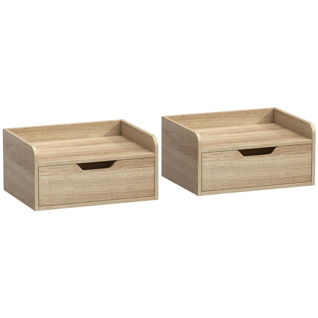 HOMCOM Floating Nightstands Set of 2, Wall Mounted Bedside Table with Drawer for Bedroom, Natural Wood