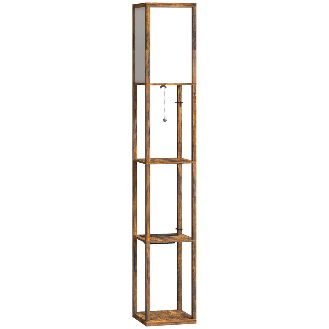 HOMCOM Floor Lamp with Shelves, 4 Layer Standing Lamp with USB Ports, 3 Colour Temperature, Rustic Brown