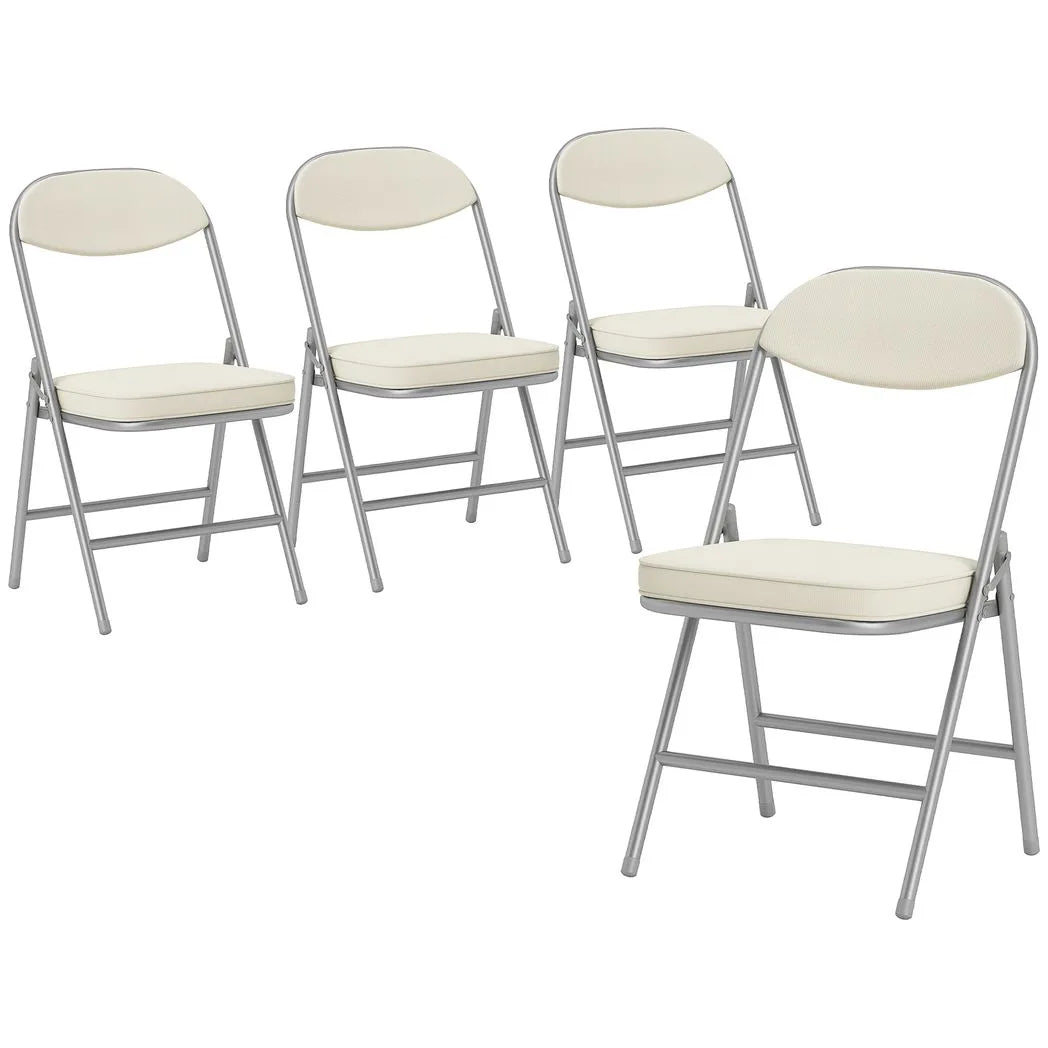 HOMCOM Set of Four Folding Corduroy Seat Chairs, Cream