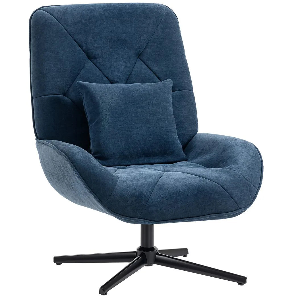 HOMCOM Accent Chair, Chenille Upholstered Swivel Armchair with Lumbar Pillow, High Back, Deep Seat and Metal Legs, Dark Blue