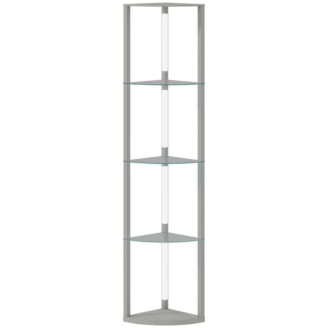 HOMCOM LED Floor Lamp with Shelves, Dimmable Standing Lamp with Foot Switch for Living Room, Bedroom, Grey