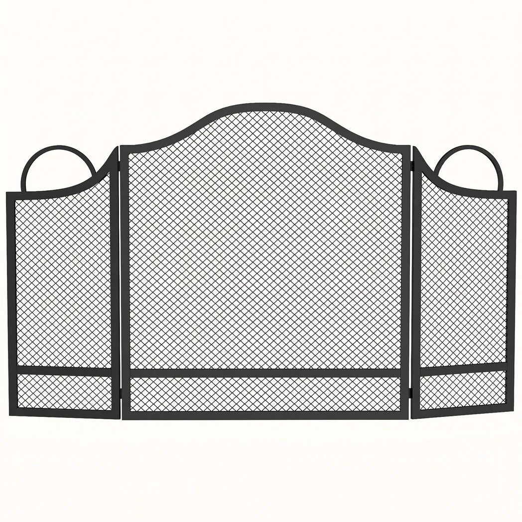 HOMCOM Floral 3-Panel Folding Fireplace Screen for Hearth Protection, Heat-Resistant Metal Fire Spark Guard, Black