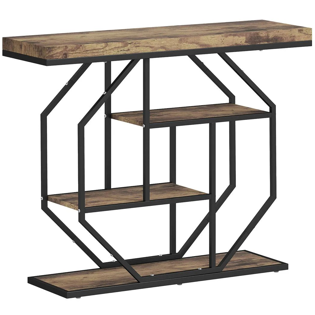 HOMCOM 4-Tier Industrial Console Table - Rustic Brown