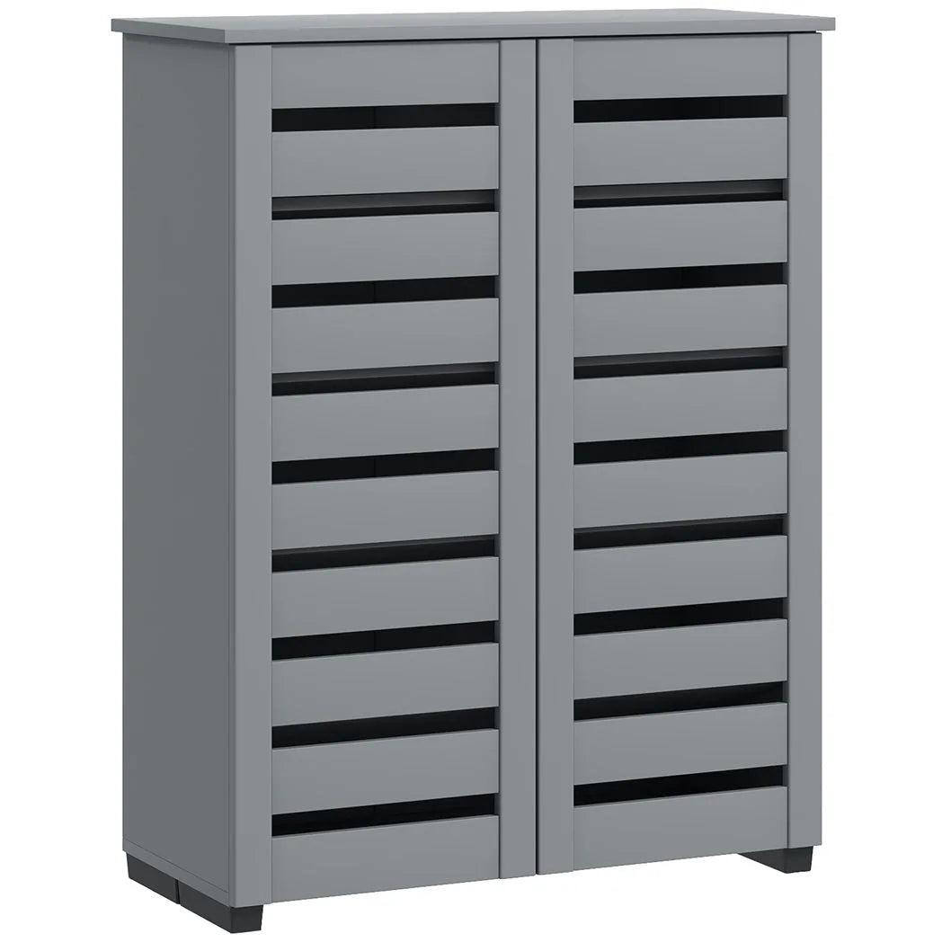 HOMCOM Narrow Shoe Cabinet for Entryway, 5-Tier Slim Shoe Storage Cabinet with 2 Slatted Doors and Adjustable Shelves Grey